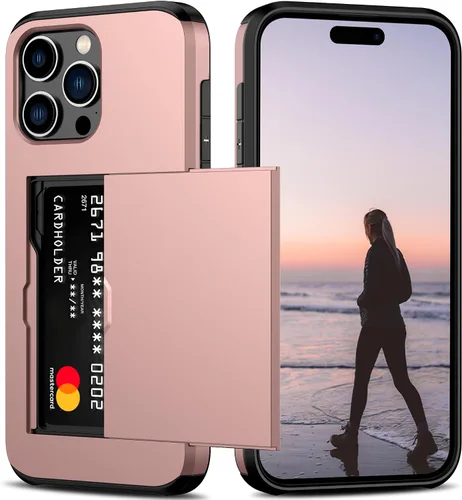 Vista 13 de Nvollnoe Compatible con iPhone 15 Funda con ranura para tarjetas, resistente, protectora de doble capa, a prueba de golpes, ranura oculta