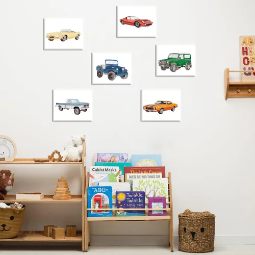 Vista 5 de XUOIAYNB Impresiones artísticas clásicas de acuarela para automóvil, diseño retro de carreras todoterreno, lienzo enmarcado para pared