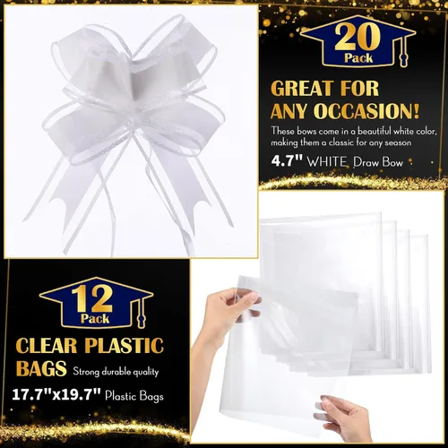 Vista 3 de Thenshop 44 Piezas Canasta para Regalos Canasta de Regalo Vacía a Granel Incluye 12 Bandejas de Cartón 12 Bolsas de Plástico y 20 Lazos Decorativos