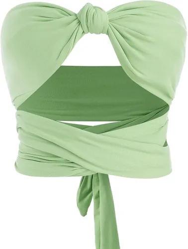 Vista 2 de ZAFUL - Ombliguera cruzada estilo halter de tejido acanalado para mujer camiseta sin mangas tipo con diseño fruncido y con lazos