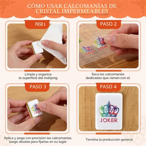 Vista 7 de Juego de azulejos Mahjong americanos de acrílico de 4 capas grabadas Naranja oscuro