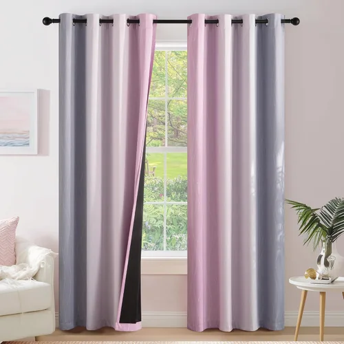 Vista 21 de PONY DANCE Cortinas opacas 100% blancas y negras de 63 pulgadas de largo para sala de estar, estilo moderno, cortinas degradadas con aislamiento