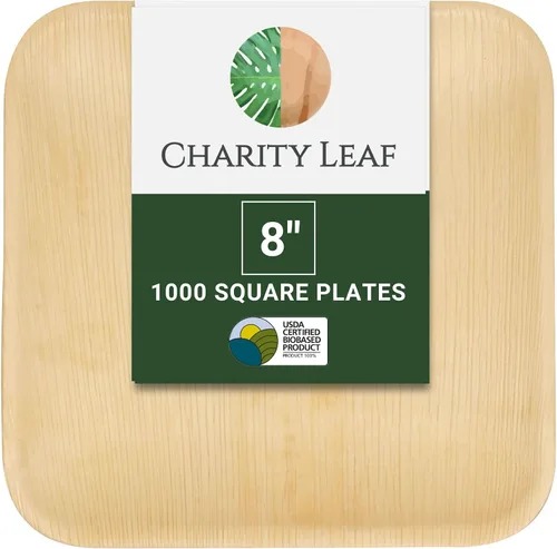 Vista 8 de Platos cuadrados desechables de hoja de palma Charity Leaf de 6" (15 cm) (50 piezas) Platos de servir tipo bambú, tablas desechables, vajilla