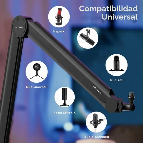 Vista 3 de Brazo de micrófono premium con soporte de escritorio, giratorio de 360°, totalmente ajustable, para podcast, video, juegos, radio, estudio
