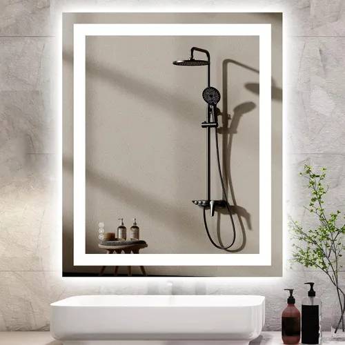 Vista 24 de Hivone - Espejo de baño LED de 24x30 pulgadas con luces, función antivaho, regulable, retroiluminado + iluminación frontal, espejo de tocador