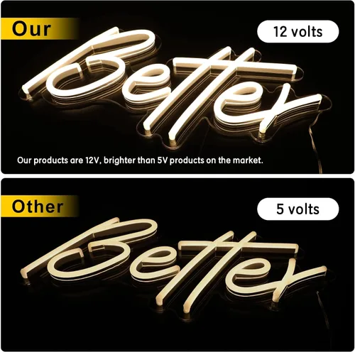 Vista 2 de ATOLS Letrero de neón grande Better Together para decoración de pared, con interruptor regulable, letrero de luz de neón reutilizable de 12V