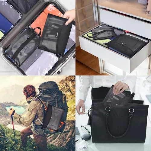 Vista 7 de Bagail Bolsa ultraligera con cremallera Bolsas de embalaje de viaje para artículos de tocador, documentos, electrónica-Negro Set