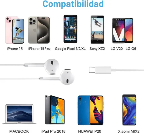 Vista 6 de Auriculares USB C con cable para iPhone 17/16, auriculares tipo C con micrófono y control remoto con cancelación de ruido para iPhone 16/15 Pro Max