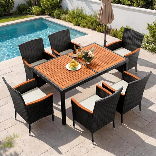 Vista 9 de Devoko - Juego de comedor de madera de acacia, 5 piezas, ratán negro