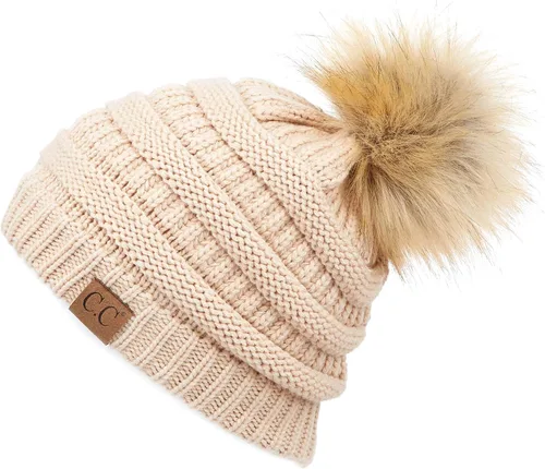 Vista 17 de Gorro unisex liso con pompón y ribete (HAT-43) de C.C Hatsandscarf Exclusives Marfil