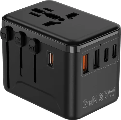 Vista 10 de CC Store Adaptador de viaje universal con 3 puertos USB-C y 2 USB-A 17.5W Negro-17.5W