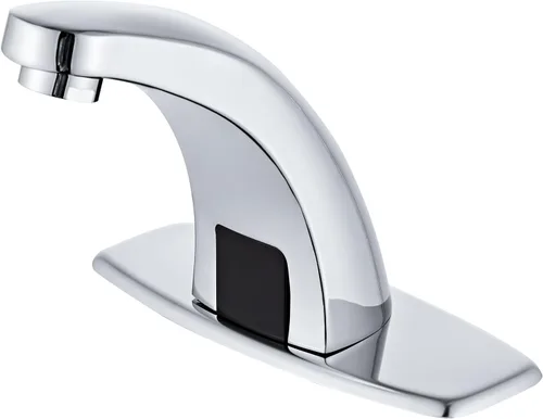 Vista 8 de Grifo de lavabo de baño sin contacto, sensor automático, funciona con pilas para 1 o 3 agujeros, oro cepillado