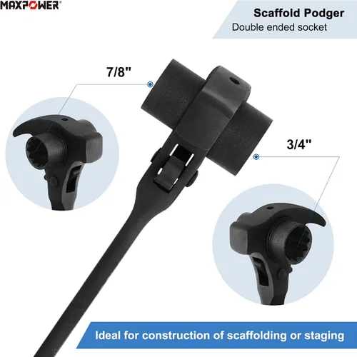 Vista 2 de MAXPOWER Llave de trinquete de andamio de 3/4 x 7/8 pulgadas, llave Spud Podger, funciones multifuncionales con barra de palanca de garra y cara