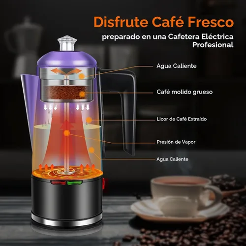 Vista 4 de Percolador de café eléctrico de 12 tazas Percolator Cafetera de acero inoxidable con perilla transparente, mango de tacto frío, función