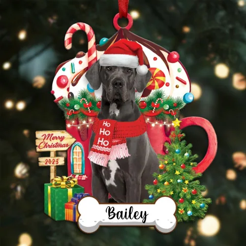 Vista 60 de Akita1 - Adorno personalizado para perro, adorno de perro con nombre personalizado, plano impreso en 2D, acrílico colgante, Papá Noel y perro