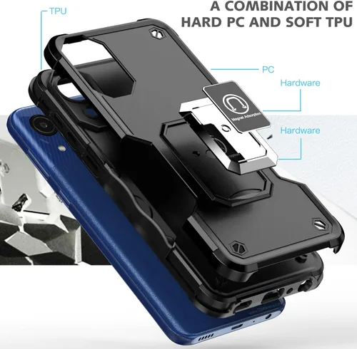 Vista 7 de Funda para Samsung Galaxy A03 Core, con [2 piezas] protector de pantalla de vidrio templado, soporte magnético de anillo de metal, con soporte