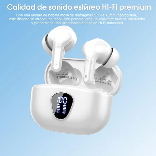 Vista 3 de Auriculares inalámbricos, Bluetooth 5.3 Auriculares estéreo de alta FG-Blanco Puro