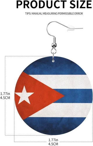 Vista 3 de Pendientes redondos para mujeres y niñas, con bandera cubana, aretes ligeros, Cuero sintético, No es una piedra preciosa