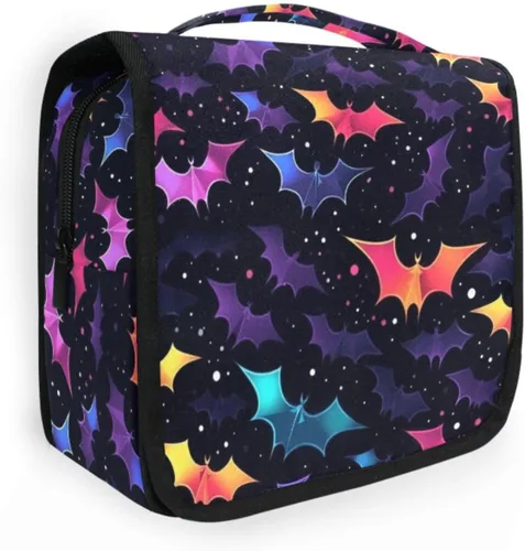 Vista 31 de MNSRUU Neceser colgante con diseño de calavera y girasol, bolsa de maquillaje de viaje para artículos de tocador, organizador de artículos