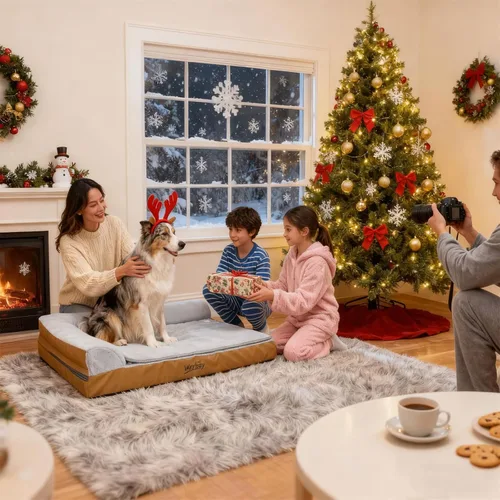 Vista 8 de Cama térmica para perros de tamaño grande, cama térmica para mascotas para perros grandes, sofá cama impermeable de espuma viscoelástica para perros