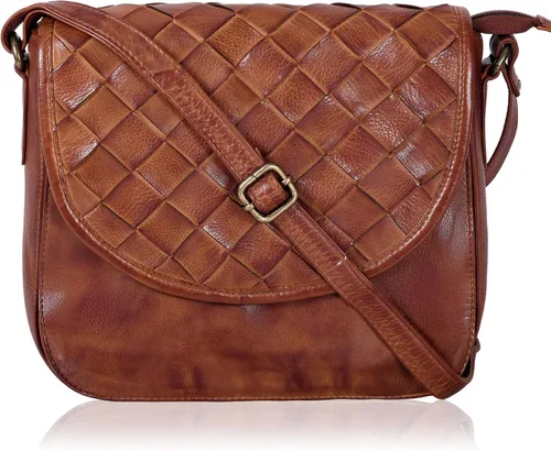 Vista 24 de Bolso bandolera de cuero genuino para mujer con correa ajustable, bolsillo para móvil y cremallera exterior e