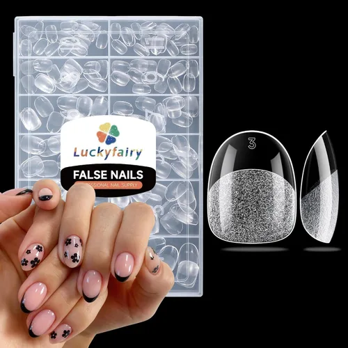 Vista 28 de Luckyfairy Puntas de uñas cortas de almendra, 240 puntas de uñas de gel