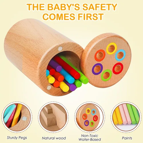 Vista 5 de Juguetes Montessori para niños de 1 a 3 años, juguetes de viaje para niños pequeños, juguete apilable de madera para niños de 18 meses en adelante