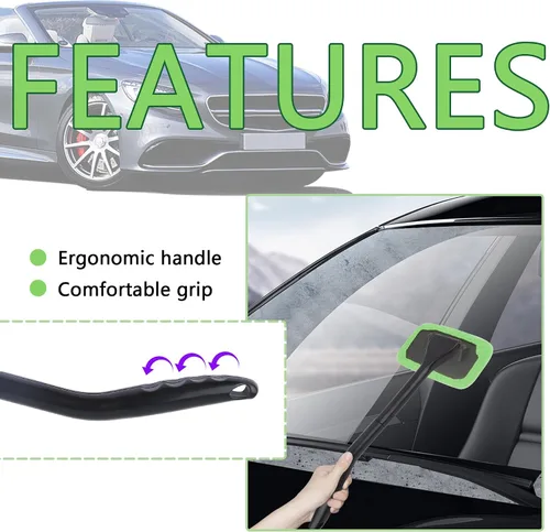 Vista 4 de Kit de herramienta limpiador de ventanas de coche OFBAND, limpiador de parabrisas de microfibra para interior con 4 piezas de cubierta de tela suave
