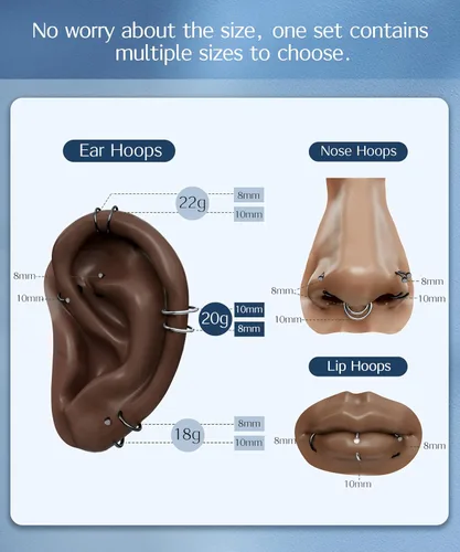 Vista 20 de FIBO STEEL - 5 piezas de acero inoxidable, 18G a 22G, joyería corporal, piercing de nariz para mujer