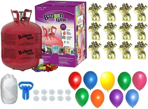 Vista 8 de Tanque de helio para globos en casa, 50 globos y cinta blanca, 12 pesos de globos negros, más herramienta de atar globos