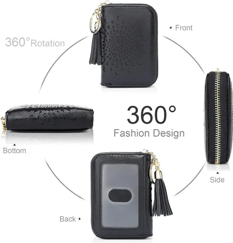 Vista 2 de APHISON RFID - Porta tarjeta de crédito con cremallera carteras pequeñas para mujer en cuero estilo girasol para mujer y niña caja de regalo 1927