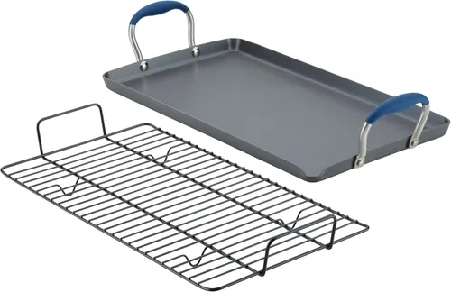 Vista 11 de Anolon Advanced Home Parrilla/Plancha Plana Antiadherente de Doble Quemador Anodizada Dura, 10 x 18 Pulgadas, Índigo