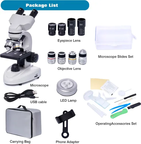 Vista 3 de SELFIE CAT Microscopio compuesto binocular 200X-5000X Microscopio de aumento para adultos y estudiantes, microscopio de laboratorio binocular