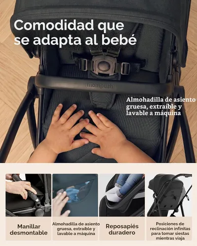 Vista 9 de Mompush Wiz - Cochecito reversible 2 en 1, plegable con una sola mano Negro