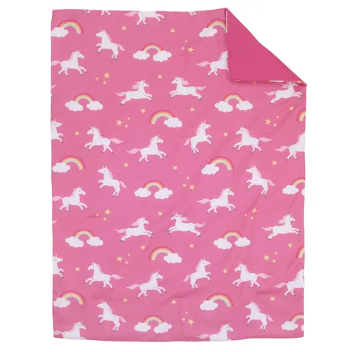 Vista 2 de CARTERS - Juego de ropa de cama de 4 piezas con diseño de unicornio arcoíris, rosa, aguamarina, blanco