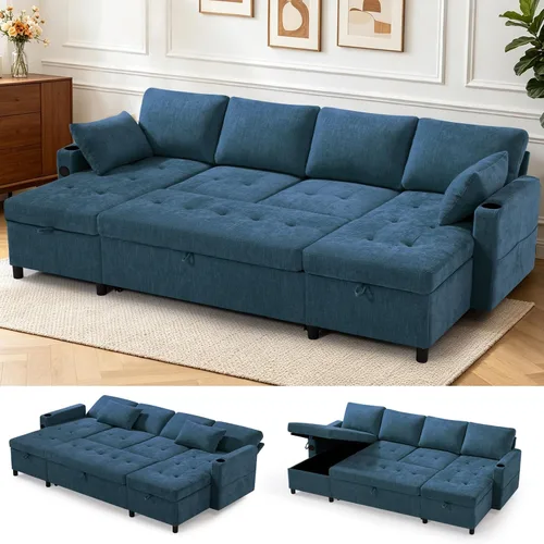 Vista 16 de Sofá cama extraíble de tela de 84 pulgadas con respaldos ajustables, color negro