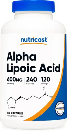 Vista 9 de Suplemento Nutricost Ácido Alfa Lipoico 600 mg por porción, 120 cápsulas, 60 porciones - Cápsulas vegetales, sin OMG