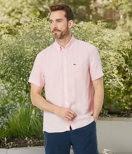 Vista 4 de Lacoste Camisa de manga corta con botones de lino y bolsillo frontal para hombre