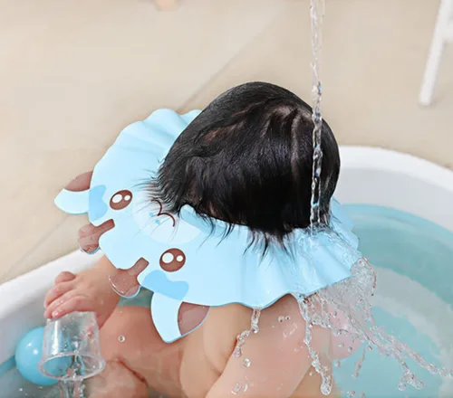 Vista 7 de Gorro de ducha para bebé, gorra de baño, visera de baño, protector de champú para lavado de cabello para niños, ajustable, impermeable, visera