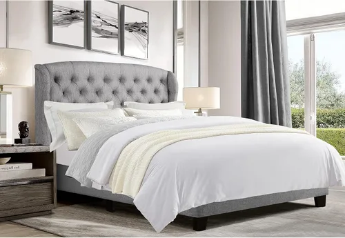 Vista 9 de Rosevera Marcelle - Marco de cama con respaldo de alas con cabecera ajustable de diseño distintivo, tapizado con botones para dormitorio, soporte