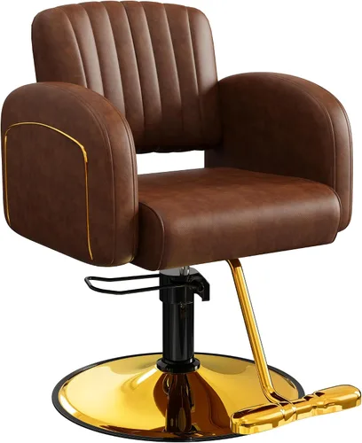 Vista 25 de Silla de salón profesional Baasha completamente negra, silla de estilo hidráulica de lujo con cuero PU suave, cojín de espuma de alta densidad, giro