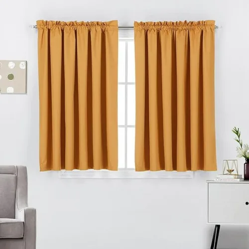 Vista 7 de Diamond Home Linens Cortinas opacas con dobladillo para cortinero de 45 pulgadas de largo para dormitorio, paneles de tratamiento de ventanas
