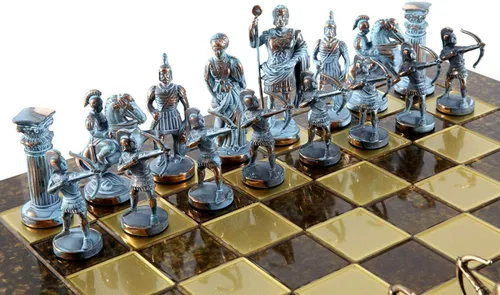 Vista 3 de Manopoulos Archers - Juego de ajedrez grande - Azul y cobre - Tablero de ajedrez marrón