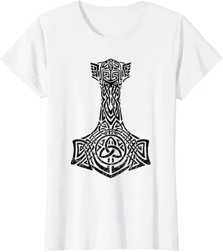 Vista 10 de Thor's Hammer Mjolnir - Camiseta de mitología nórdica vikinga, Gris