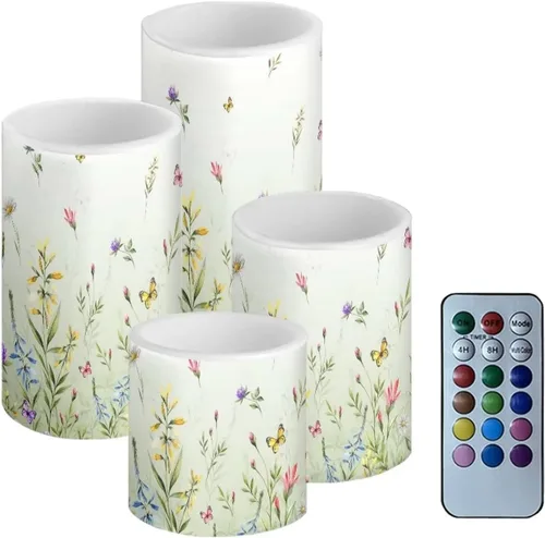 Vista 28 de Velas LED parpadeantes operadas por batería, juego de 4 con control remoto y temporizador, velas de llama danzante, velas de pilar para mesa, Playa