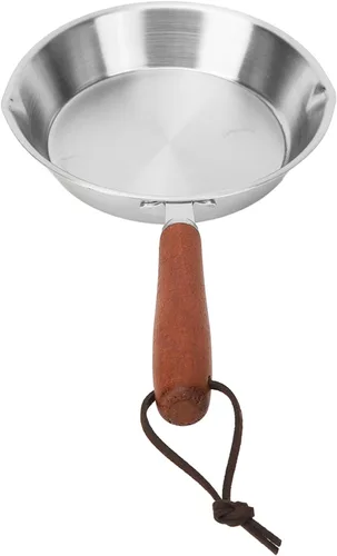 Vista 3 de Sonew Mini sartén de acero inoxidable, sartén antiadherente con mango de madera maciza para cocina de inducción, sartén portátil para restaurante