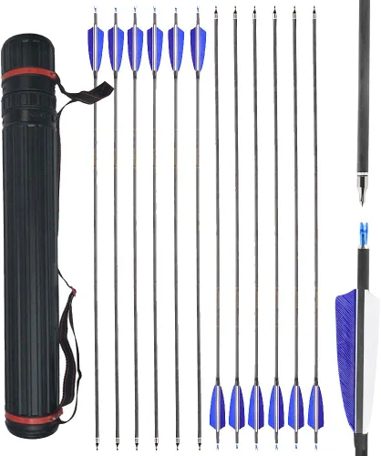 Vista 11 de 6/12 flechas de carbono de tiro con arco de 34 pulgadas, 400 flechas compuestas de caza con plumas de pavo de 4 pulgadas, flecha de práctica