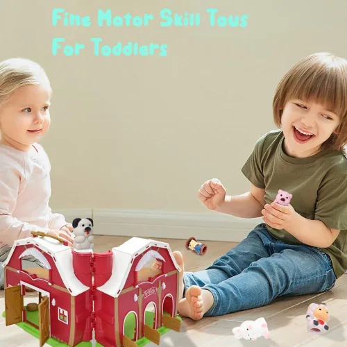 Vista 7 de Big Red Barn Toy Farm Animal Finger Puppets para niños de 1, 2, 3, 4, 5 años, juego de granja de simulación con granero y granjero, juguetes
