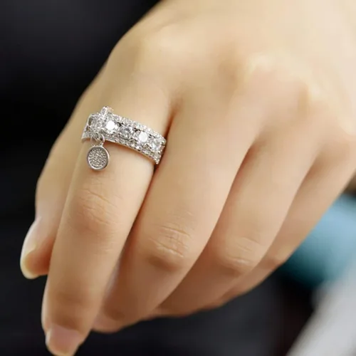 Vista 8 de Anillo de moda para mujer, anillos de boda, bonitos anillos de lujo para mujer, circonita cúbica incrustada, anillo redondo para boda, fiesta