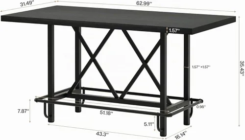 Vista 2 de Tribesigns Mesa de Bar, Mesa de Pub Industrial de Altura de Mostrador con Reposapiés de Metal, Mesa de Comedor de Cocina de Madera Rectangular de 63